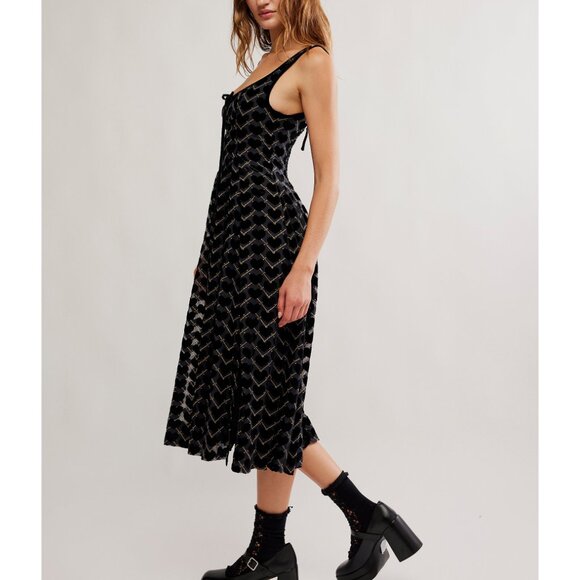 FREE PEOPLE Freya Burnout Midi Dress / Charcoal Combo - Picture 4 of 6